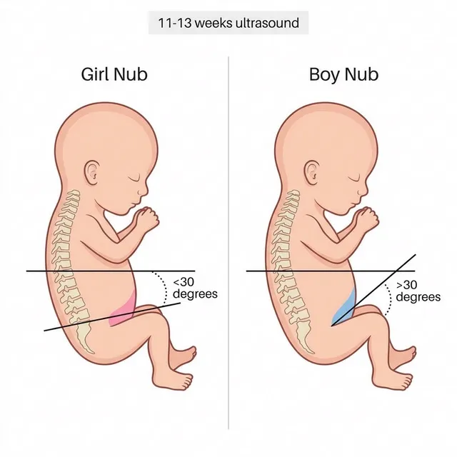 Nub theory ultrasound example showing boy vs girl nub angle differences at 11-13 weeks